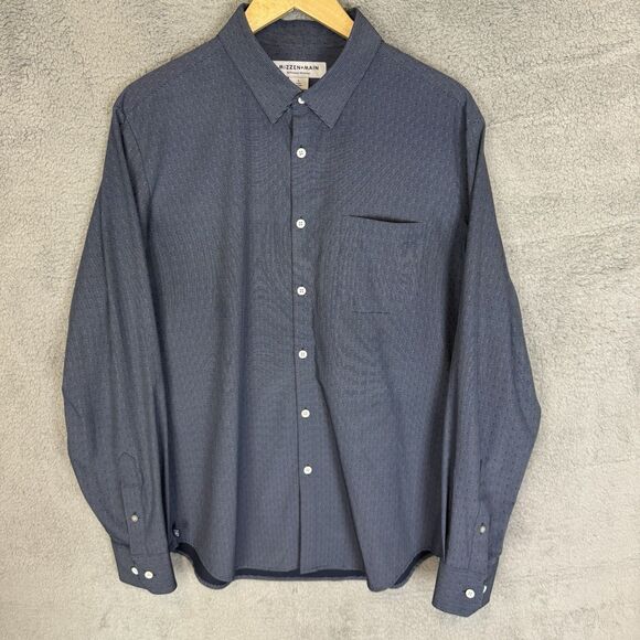 Mizzen Main Shirt Mens L Blue Button Up Long Sleeve Stretch Trim No Tuck Fit - Picture 1 of 8